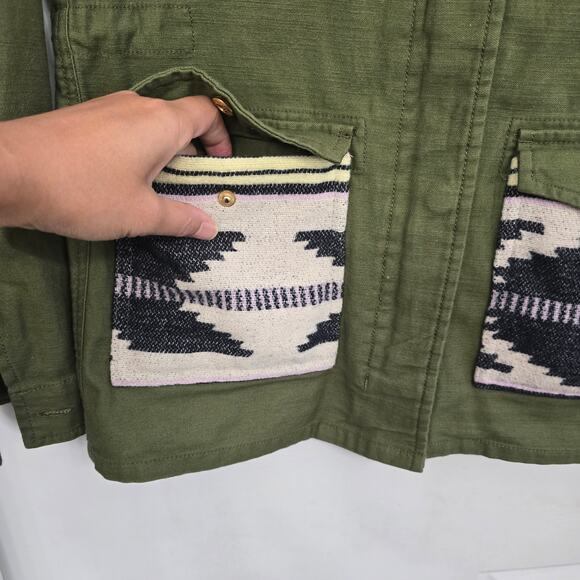 Scotch & Soda Utility Jacket Sz S Olive Aztec Patchwork Cotton Canvas Boho Cargo - Picture 6 of 15